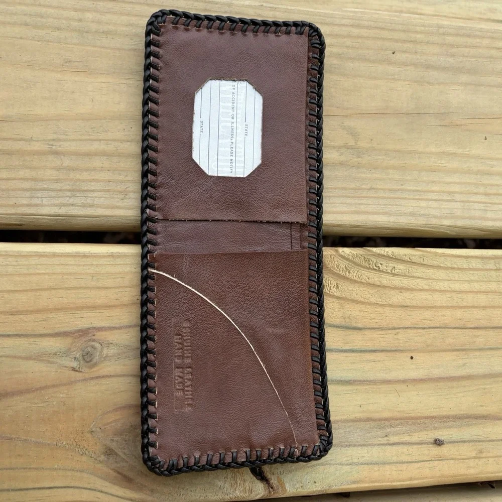 Vintage Bifold Leather Wallet Hand Tooled Western Cowboy Marbled Whipstitch